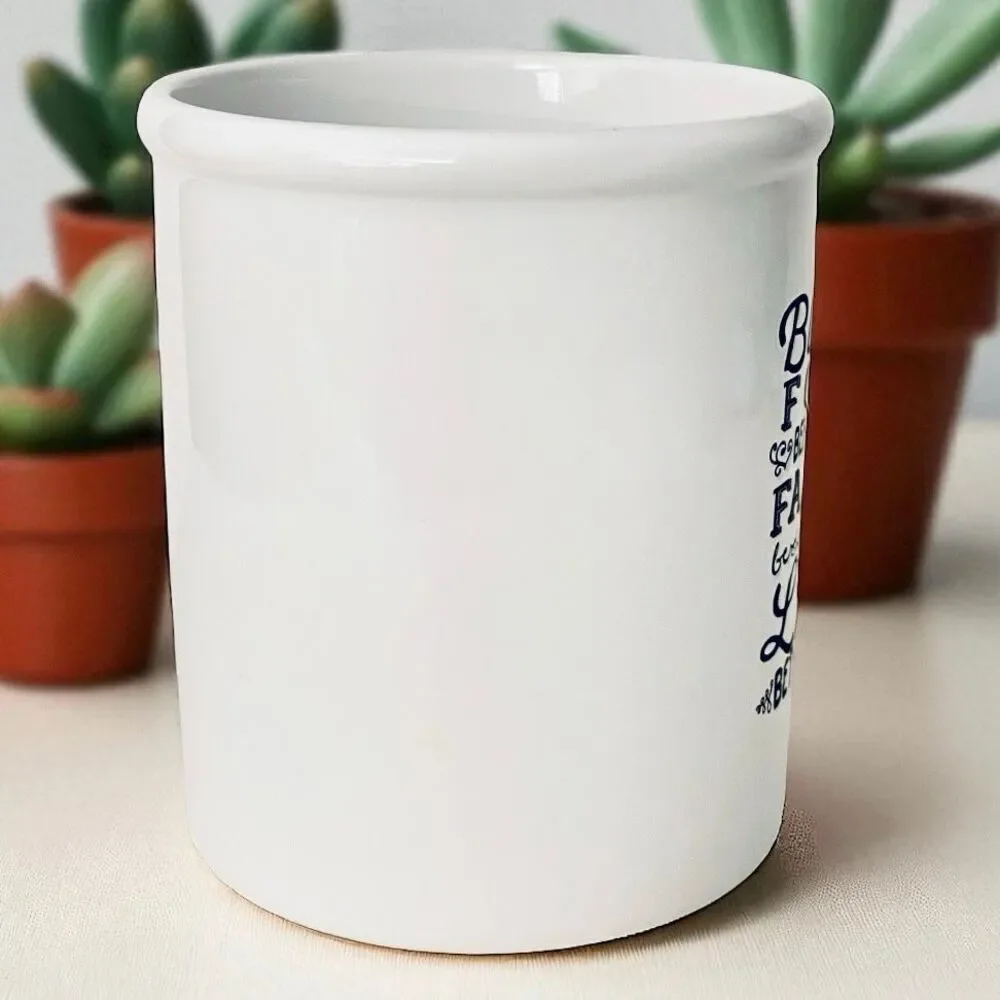 NWT Devotions Bless the Food Utensil White Ceramic Inspirational Container Jar
